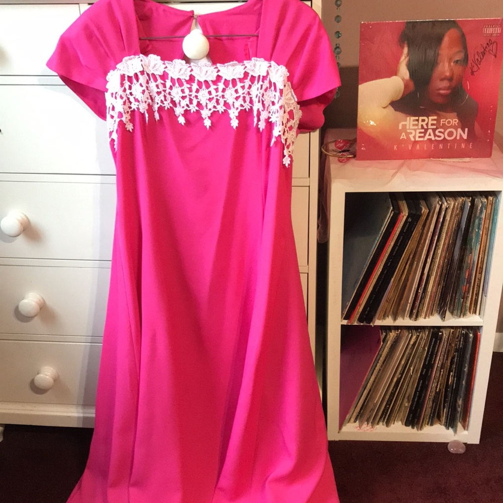 True Vintage Garden Princess Bow Dress Maxi Lace Hot Pink 2XL 1XL 20 Plus Size